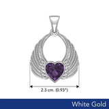 Gemstone Heart Angel Wings White Gold Pendant WPD5169