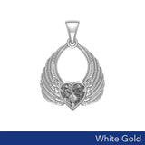 Gemstone Heart Angel Wings White Gold Pendant WPD5169 - Jewelry
