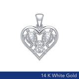14K White Gold Sea Turtles with Celtic Triquetra in Heart Pendant