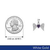 Gemstone Heart and Flying Angel Wings White Gold Pendant WPD5228