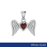 Gemstone Heart and Flying Angel Wings White Gold Pendant WPD5228 - Jewelry