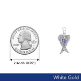 Heart Gemstone and Double Angel Wings White Gold Pendant WPD5229 - Jewelry