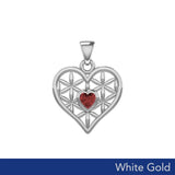 White Gold Geometric Heart Flower of Life Pendant with Gemstone WPD5282 - Jewelry