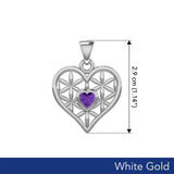 White Gold Geometric Heart Flower of Life Pendant with Gemstone WPD5282 - Jewelry