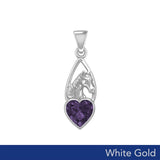 Horse Over Heart Gemstone White Gold Pendant WPD5291