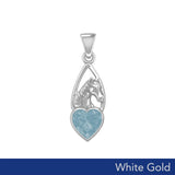 Horse Over Heart Gemstone White Gold Pendant WPD5291 - Jewelry