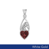 Horse Over Heart Gemstone White Gold Pendant WPD5291 - Jewelry