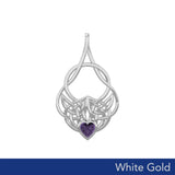 Celtic Knotwork White Gold Pendant with Heart Gemstone WPD5292 - Jewelry