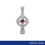 Celtic Cross White Gold Pendant with Heart Gemstone WPD5337