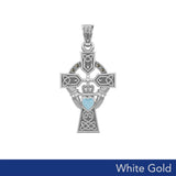 Celtic Cross and Irish Claddagh White Gold Pendant with Heart Gemstone WPD5340