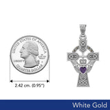 Celtic Cross and Irish Claddagh White Gold Pendant with Heart Gemstone WPD5340 - Jewelry