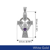 Celtic Cross and Irish Claddagh White Gold Pendant with Heart Gemstone WPD5340 - Jewelry