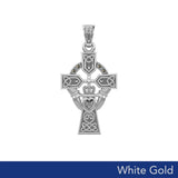 Celtic Cross and Irish Claddagh White Gold Pendant with Heart Gemstone WPD5340 - Jewelry