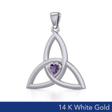 The Celtic Trinity Knot 14 Karat White Gold Pendant with Heart Gemstone WPD5342 - Jewelry