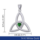 The Celtic Trinity Knot 14 Karat White Gold Pendant with Heart Gemstone WPD5342 - Jewelry