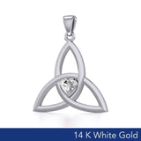 The Celtic Trinity Knot 14 Karat White Gold Pendant with Heart Gemstone WPD5342