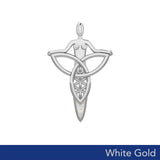 Celtic Trinity Knot Goddess Solid White Gold Pendant with Inlay WPD5654