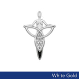 Celtic Trinity Knot Goddess Solid White Gold Pendant with Inlay WPD5654