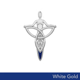 Celtic Trinity Knot Goddess Solid White Gold Pendant with Inlay WPD5654