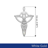 Celtic Trinity Knot Goddess Solid White Gold Pendant with Inlay WPD5654