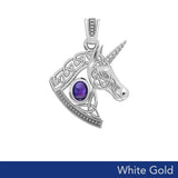 Celtic Unicorn Solid White Gold Pendant with Gem WPD5732