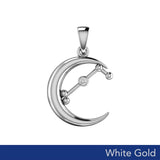 Crescent Moon and Aries Astrology Constellation Solid White Gold Pendant WPD5766 - Jewelry
