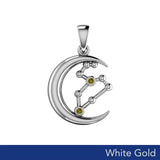 Crescent Moon and Leo Astrology Constellation Solid White Gold Pendant WPD5770 - Jewelry
