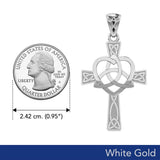 Celtic Cross with Trinity Heart Solid White Gold Pendant WPD5810 - Jewelry