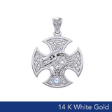 Dragon with Celtic Cross 14K White Gold Pendant WPD5818 - Jewelry