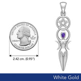 Goddess with Five-Pointed Star Solid White Gold Pendant with Gemstone WPD5860