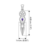 Goddess with Five-Pointed Star Solid White Gold Pendant with Gemstone WPD5860