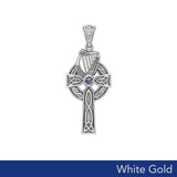 Celtic Knotwork Solid White Gold Cross with Harp Pendant WPD5865 - Jewelry