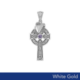 Celtic Knotwork Solid White Gold Cross with Harp Pendant WPD5865