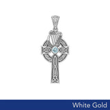 Celtic Knotwork Solid White Gold Cross with Harp Pendant WPD5865 - Jewelry