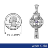 Celtic Knotwork Solid White Gold Cross with Harp Pendant WPD5865 - Jewelry