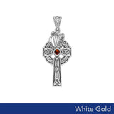 Celtic Knotwork Solid White Gold Cross with Harp Pendant WPD5865 - Jewelry