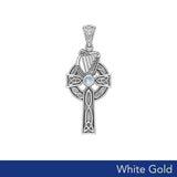 Celtic Knotwork Solid White Gold Cross with Harp Pendant WPD5865 - Jewelry