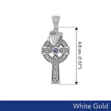 Celtic Knotwork Solid White Gold Cross with Harp Pendant WPD5865 - Jewelry