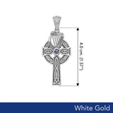 Celtic Knotwork Solid White Gold Cross with Harp Pendant WPD5865