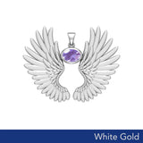 Guardian Angel Wings Solid White Gold Pendant with Birthstone WPD5867