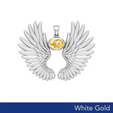 Guardian Angel Wings Solid White Gold Pendant with Birthstone WPD5867