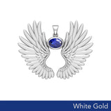 Guardian Angel Wings Solid White Gold Pendant with Birthstone WPD5867