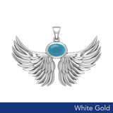 Guardian Angel Wings Solid White Gold Pendant with Birthstone WPD5869