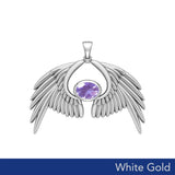 Guardian Angel Wings Solid White Gold Pendant with Birthstone WPD5870 - Jewelry