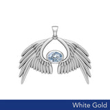 Guardian Angel Wings Solid White Gold Pendant with Birthstone WPD5870 - Jewelry