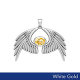 Guardian Angel Wings Solid White Gold Pendant with Birthstone WPD5870 - Jewelry