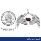 Guardian Angel Wings Solid White Gold Pendant with Birthstone WPD5870 - Jewelry