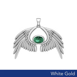 Guardian Angel Wings Solid White Gold Pendant with Birthstone WPD5870 - Jewelry