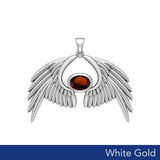 Guardian Angel Wings Solid White Gold Pendant with Birthstone WPD5870 - Jewelry