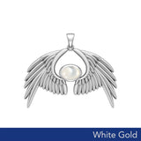 Guardian Angel Wings Solid White Gold Pendant with Birthstone WPD5870 - Jewelry